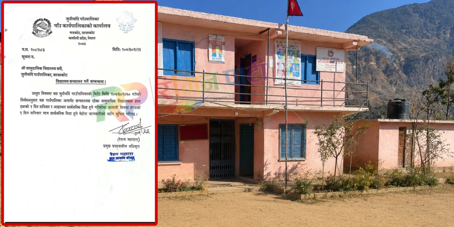 जाजरकोटको जुनीचाँदेमा आइतबार पनि विद्यालय सञ्चालन हुने